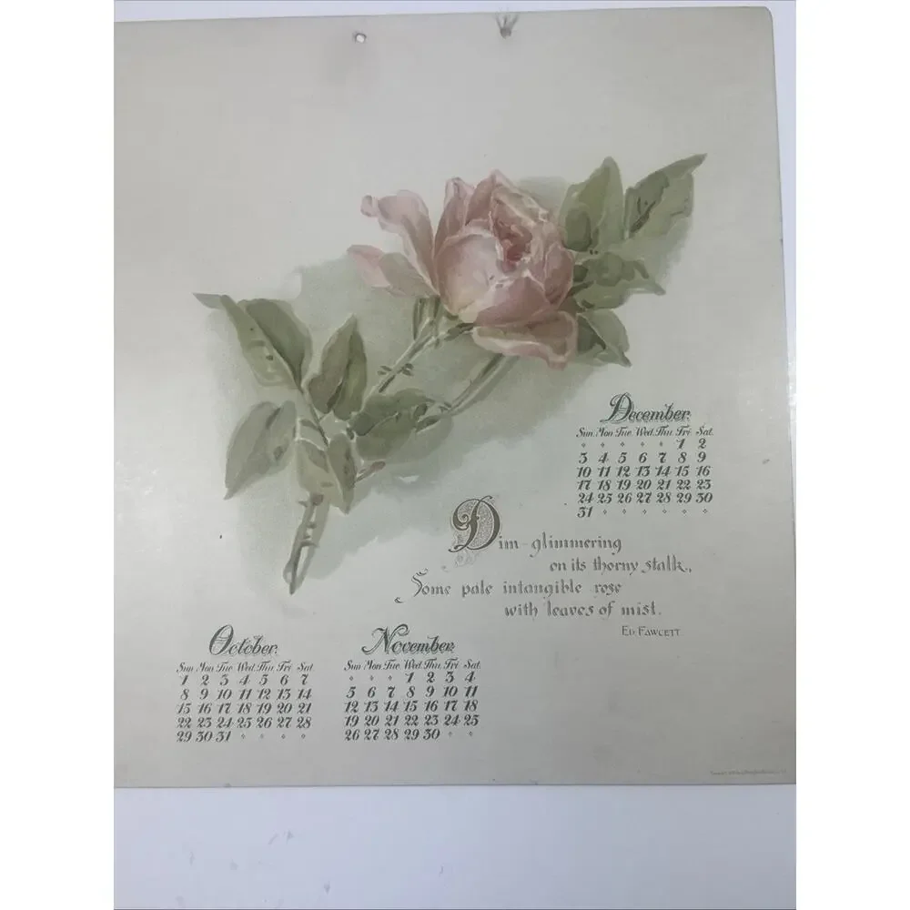 1899 Dewy Roses Calendar By Tabor Prang Art Co Boston MA
